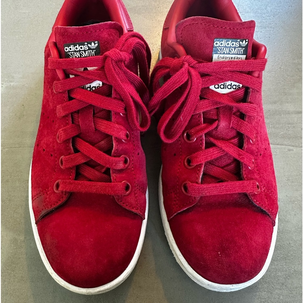 Adidas Stan Smith Red White Leather Suede Sneakers Size 5 1/2 Gently Used